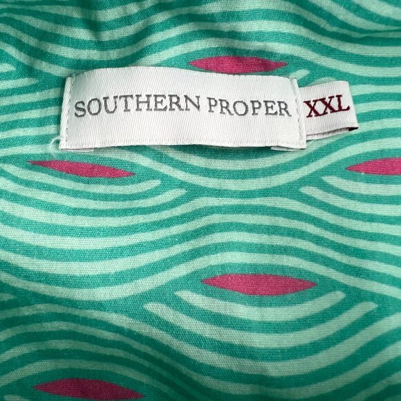 Southern Proper Mens Green & Pink Patterned Button-Down Shirt XXL Short Sleeve - Picture 3 of 6